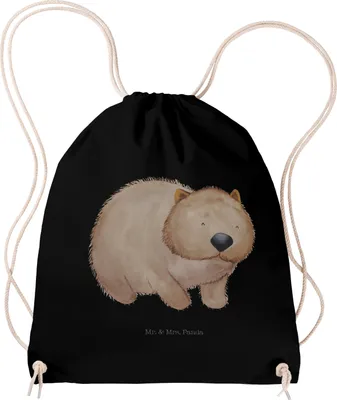 Produktbild von Mr. & Mrs. Panda Sportbeutel Wombat - Schwarz - Geschenk, Spruch, Lustige Sprüche, Motivation, Stoffbeutel, sporttasche klein, wander rucksack, Turnbeutel, Jutebeutel