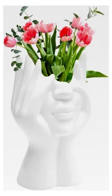 Produktbild von Moderne Kreativität Gesicht Blumenvase - Keramikkörper, einzigartiges kleines Gesichtdesign, weißer Vasenstrauß mit besonderer kleiner Vasenoberfläche - Dekoration