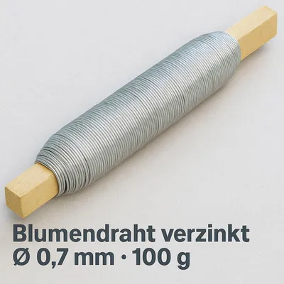 Produktbild von Blumendraht verzinkt Ø 0,7 mm 100g Rolle auf Holzstab stabiler Floristendraht zum Blumenbinden Basteln Kränze Gestecke Dekoration
