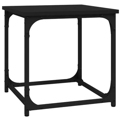 A black side table is shown against a white background.