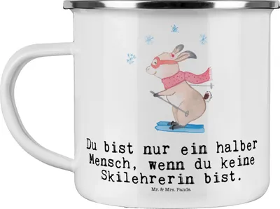 Produktbild von Mr. & Mrs. Panda Emaille Becher Skilehrerin Herz - Weiß - Geschenk, Pott, Haferl, Outdoor Tasse, Teetasse