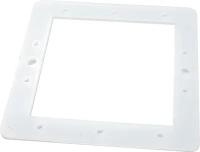 A white plastic frame with multiple holes around the edge, isolated on a white background.