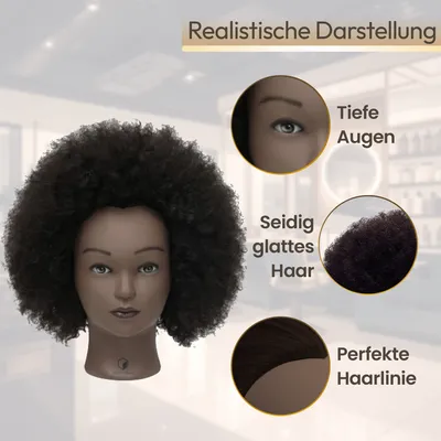 Produktbild von Desire of Goods Afro Übungskopf Friseurkopf – Echthaar – mit Tischklemme & Styling-Zubehör – Frisierkopf – Friseurkopf – 30 cm