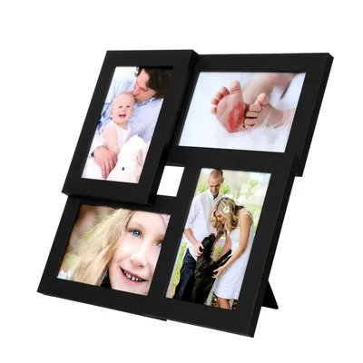 Produktbild von SONGMICS Bilderrahmen Collage für 4 Fotos 10 x 15 cm mit Glasscheibe Wandmontage Fotogalerie Display schwarz RPF25BK