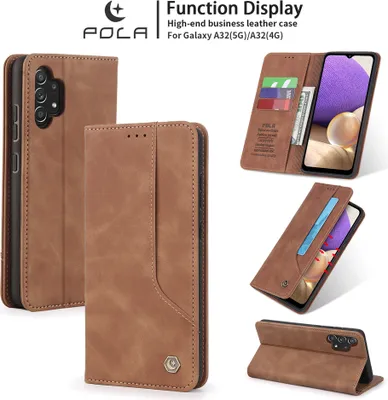 Image de Étui rétro en cuirPolyuréthanepour Samsung Galaxy A32 5G étui design avec porte-cartes et support Marron
