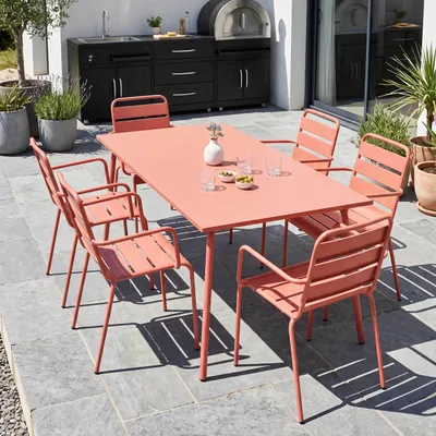 Image de Ensemble table de jardin et 6 fauteuils en métal argile - Oviala Palavas