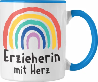 Produktbild von Trendation - Erzieherin Tasse Geschenk mit Herz Geschenke Abschiedsgeschenk mit Spruch Kaffeetasse Kindergärtnerin (Blau)