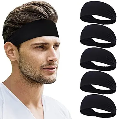 Produktbild von Pack of 5 Sport Stirnbänder Damen & Herren von , Double Sided Feuchtigkeitsabführend Workout, Schweißband rutschfest, Highly Stretchy Haarband für Yoga, Laufen, Radfahren, Basketball