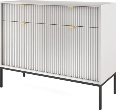 Image de Commode : 2 tiroirs, 2 portes, gris, noir, 104 x 83 x 39 cm, poignées dorées