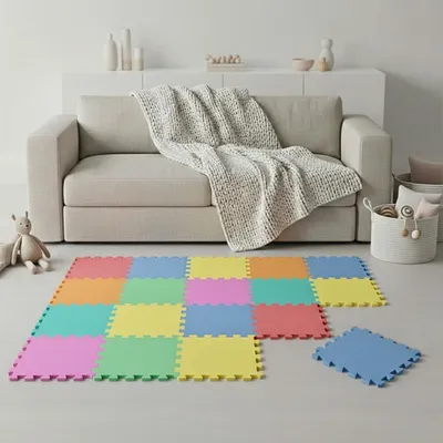 Produktbild von Puzzlematte LittleTom 18-teilige Baby-Spielmatte ab dem ersten Monat – 30 x 30 cm große EVA-Schaumstofffliesen – faltbare Krabbelmatte mit rutschfeste