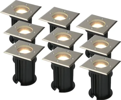 Image de HOFTRONIC - Spot LED au sol Ramsay 4W GU10 345lm 2700K IP67 Inox carré 9 pièces