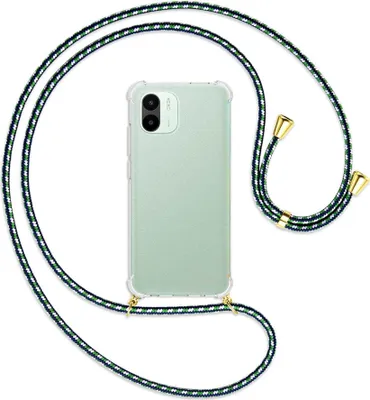 Produktbild von Handykette Backcover-Schutzhülle mit Band (Metall goldfarben) für Xiaomi Redmi A1 (6.52'') - grün/blau/weiß