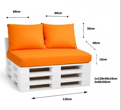 Produktbild von Palettenkissen Set 120 x 40 x 10 cm + 2 x 50 x 40 cm – Sitz- & Rückenkissen, abnehmbare Bezüge, Outdoor geeignet, 3-teilig,Orange