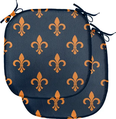 Produktbild von ABAKUHAUS Fleur De Lis Polster für Esszimmerstühle, Wappen Design, Dekoratives wasserfestes Kissen mit Riemen für Küchensitze, 40 cm x 40 cm-2er Pack, Indigo orange
