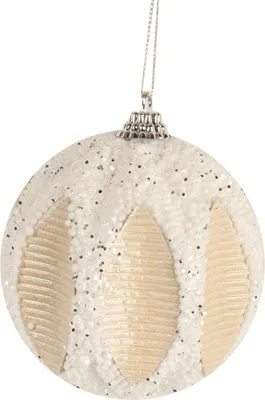 Imagen del producto de Adorno navideño de poliestireno en color blanco crema con brillo, de 8 cm de diámetro