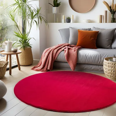 Image de Ayyildiz | Tapis Plush SKY - 200 cm x 200 cm - Rouge - Antidérapant et Lavable - Ultra Doux