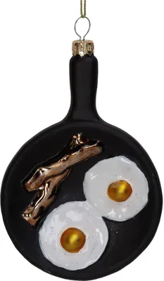 Produktbild von Christbaumschmuck 11,7cm Glas Pfanne mit Spiegelei Figur Schwarz
