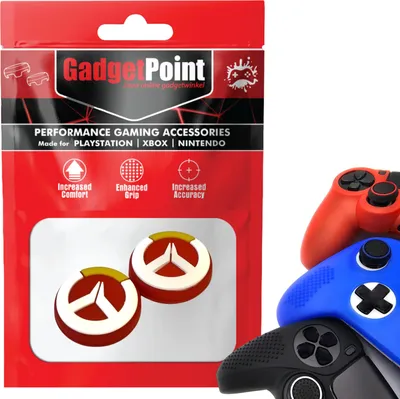 Produktbild von Thumbgrips - Thumb Grips voor PlayStation, PS5, Xbox X/S, One & Switch Pro Controller - Gaming Thumbgrips - Performance Anti-Slip Thumbsticks - Bescherming Accessoires - Rood met Wit/Geel -