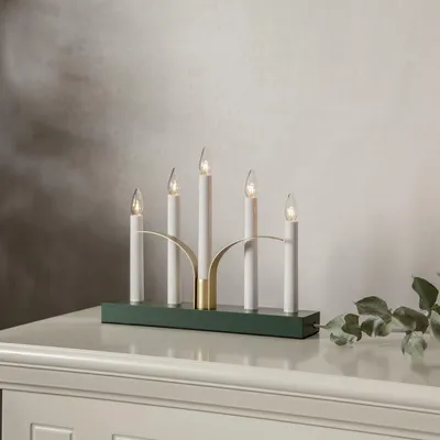 Immagine prodotto di Candeliere verde Lilja a 5 fiamme E10 oro L 30 cm