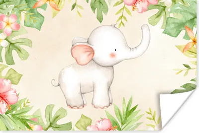 Produktbild von MuchoWow® Poster Elefant - Blumen - Pflanzen - Dschungel 90x60 cm - Schlafzimmer