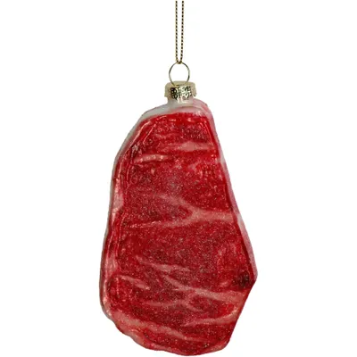 Imagen del producto de Adornos navideños de vidrio, 12 cm, figura de bistec a la parrilla, color rojo