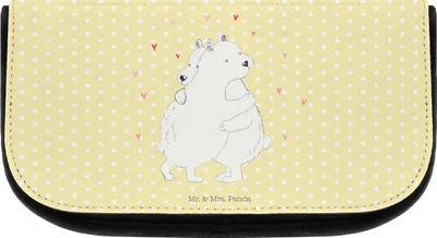 Produktbild von Mr. & Mrs. Panda Kulturbeutel Eisbär Umarmen - Gelb Pastell - Geschenk, Lustige Sprüche, kosmetiktäschchen, Make-Up Tasche, Schminktasche, Necessaire, Organizer