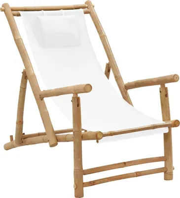 Produktbild von "2026 Promotion" Liegestuhl Bambus und Canvas Cremeweiß  - Gartenstühle CC9782