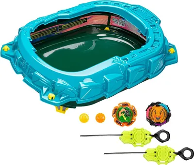 A Beyblade battle arena with accessories.