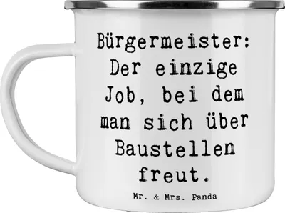 Produktbild von Mr. & Mrs. Panda Emaille Tasse Spruch Bürgermeister Freude - Weiß - Geschenk, Bau, Becher, Pott, Teetasse, Gemeinde, Blechtasse, Berufsalltag, Amtsleiter, metallbecher