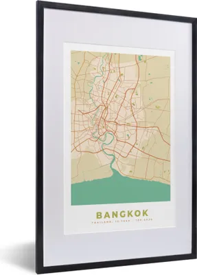 Produktbild von MuchoWow® Gerahmtes Poster Bangkok - Karte - Vintage - Stadtplan 40x60 cm - Poster mit Schwarzem Bilderrahmen Wandposter Rahmen Foto Bilder - Poster in Rahmen