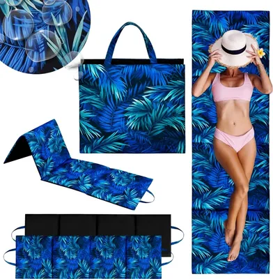 Produktbild von Domarex Picknickdecke Strandmatte 180x50 cm faltbar – wasserdicht, leicht, gepolstert, für Camping & Outdoor, leicht & pflegeleicht – Blue Passion