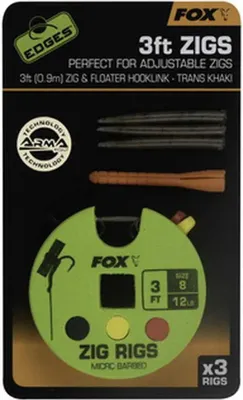 Zdjęcie produktu dla Fox Leader Zig Rigs 3 FT 0.9m 3 szt Hak 8 Waga 12 lb Krawędzie Zig Rig 8 - 12lb 3ft x 3