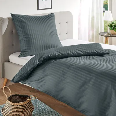 Produktbild von Traumschlaf Mako-Satin Bettwäsche Stripe 2x Kissenbezug 40x60 cm anthrazit