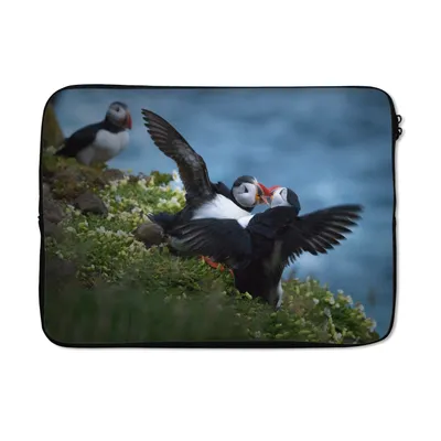 Produktbild von MuchoWow® Laptop Hülle 14 ZollDrei Papageientaucher auf einem Berg Laptoptasche - Laptoptasche - Stoßsicher - Schutzhaube