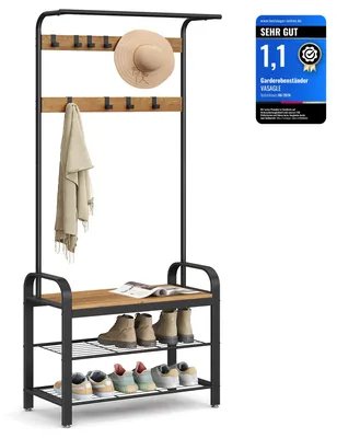 Produktbild von VASAGLE Garderobenständer, Garderobe, mit Schuhbank, 4-in-1 , 9 abnehmbare Haken