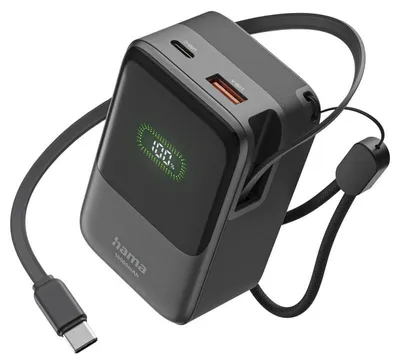 Zdjęcie produktu dla Hama Roll Up 10, 10000 mAh, Litowo-polimerowy (LiPo), Quick Charge 3.0, Power Delivery 3.0, 3,65 V, 22 W, Antracyt