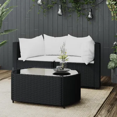 Produktbild von Möbel 3-tlg. Garten-Lounge-Set mit Kissen Schwarz Poly Rattan - Terrassen-Sofa 319743