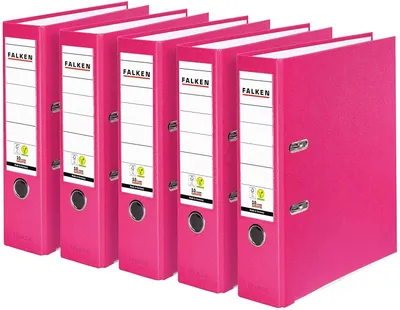 Produktbild von Original Falken 5er Pack PP-Color Kunststoff-Ordner. Germany. 8 cm breit DIN A4 Pastell-Farbe pink Vegan Ringordner Aktenordner Briefordner Büroordner Plastikordner Schlitzordner