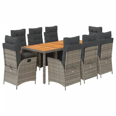 Produktbild von vidaXL 9-tlg. Garten-Essgruppe mit Kissen Grau Poly Rattan