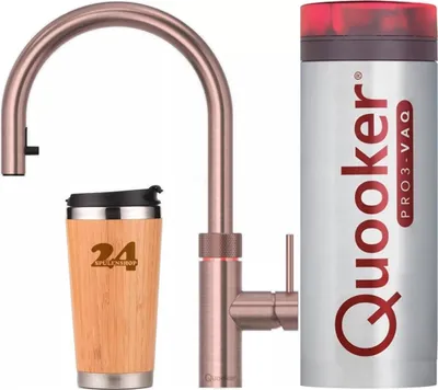 Produktbild von »QUOOKER Flex VAQ PRO3 Zugauslauf Kupfer Rose' PVD  & 100°C Armatur (3XRCO)« Spültischmischer mit 100°C Kochendwasserfunktion Inklusive Thermobecher
