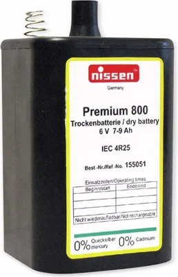 Obrázok produktu pre Bloková batéria NISSEN Premium 800, 4R25, suchá batéria, 6 V-, 9 Ah