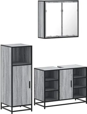 Produktbild von vidaXL 3-tlg. Badmöbel-Set Grau Sonoma Holzwerkstoff
