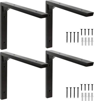 Immagine prodotto di Supporti a L per mensole da parete, neri, confezione da 4, lunghezza 20,5 cm, per montaggio a parete