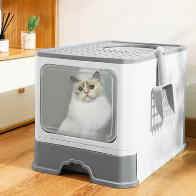 Produktbild von Katzentoilette Katzenklo mit ausziehbarer Schale,faltbar Katzenklo 51x41x38cm Grau