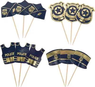Productafbeelding van 12 politiepetten, marineblauw en goud, 7 tot 8,5 cm - universele maat