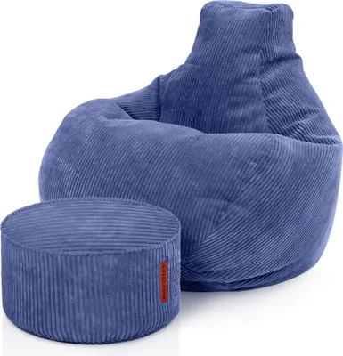 Produktbild von Green Bean® Sitzsack mit Hocker aus Cord - Sitzsäcke für das Wohnzimmer, Schlafzimmer, Sitzsack-Sessel für Erwachsene Dunkelblau