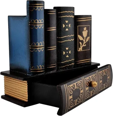 Produktbild von PolkaHome® Vintage Stift Halter mit Schublade, Retro Stiftehalter aus Holz als Buch Deko für Zuhause, Büro, Bibliothek