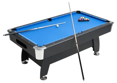 Produktbild von SucceBuy Billardtisch 213 cm moderner Spieltisch mit höhenverstellbaren Füßen, Set inklusive Bälle, Queues, Ständer, Kreide und Bürste, ideal für Spielzimmer und Freizeiträume, schwarz mit blauem Tuch