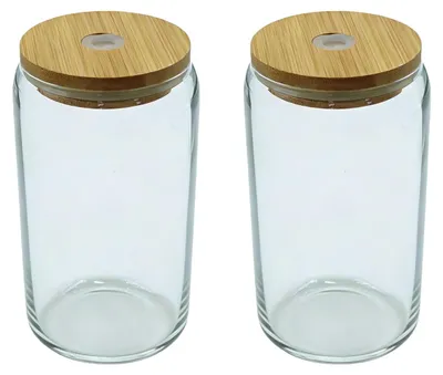 2 Trinkgläser 500 ml mit Deckeln & Glasstrohhalmen