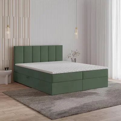 Produktbild von Masseno Boxspringbett MERIL 180x200 cm Komplett-Set mit Bonell Matratze und Topper, Polsterbett mit Bettkästen -Grün, SORO 72